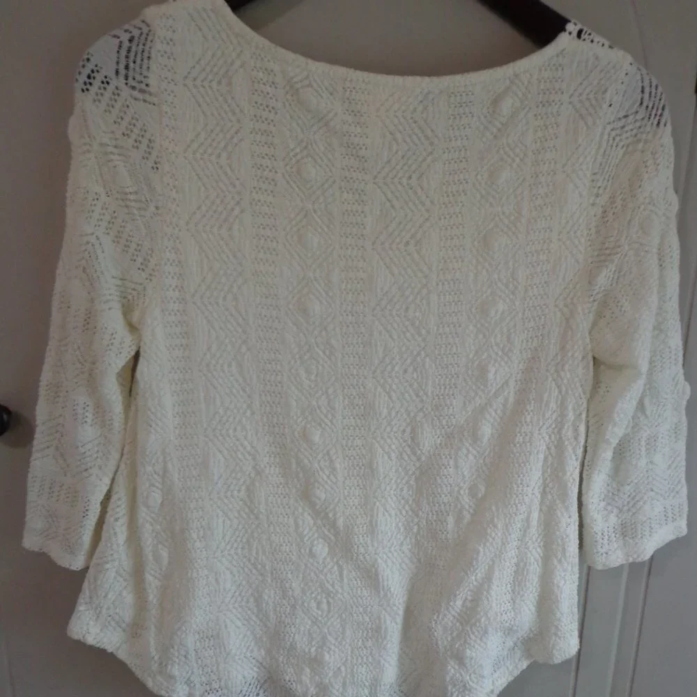 Anthropologie Lace Melange Top by Meadow Rue SP OffWhite  Embroidery 3/4 Sleeves